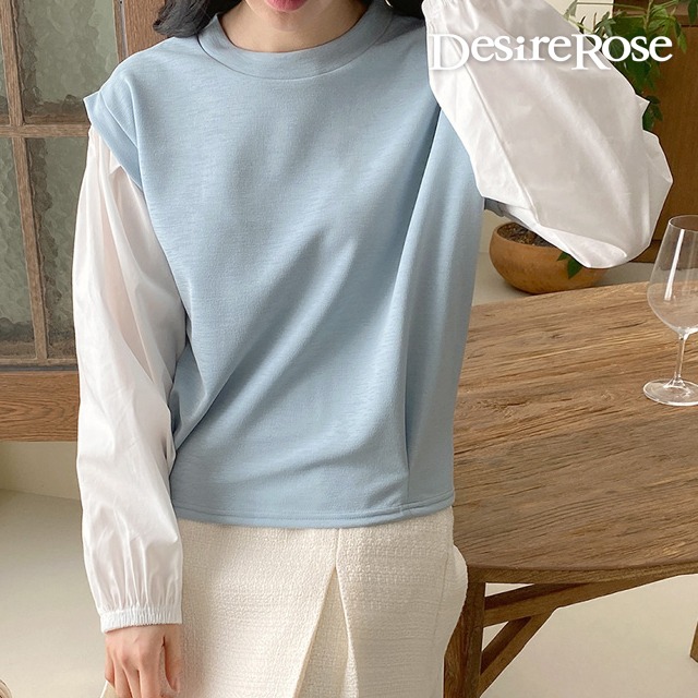 여성 레이어드 배색 티셔츠 3color